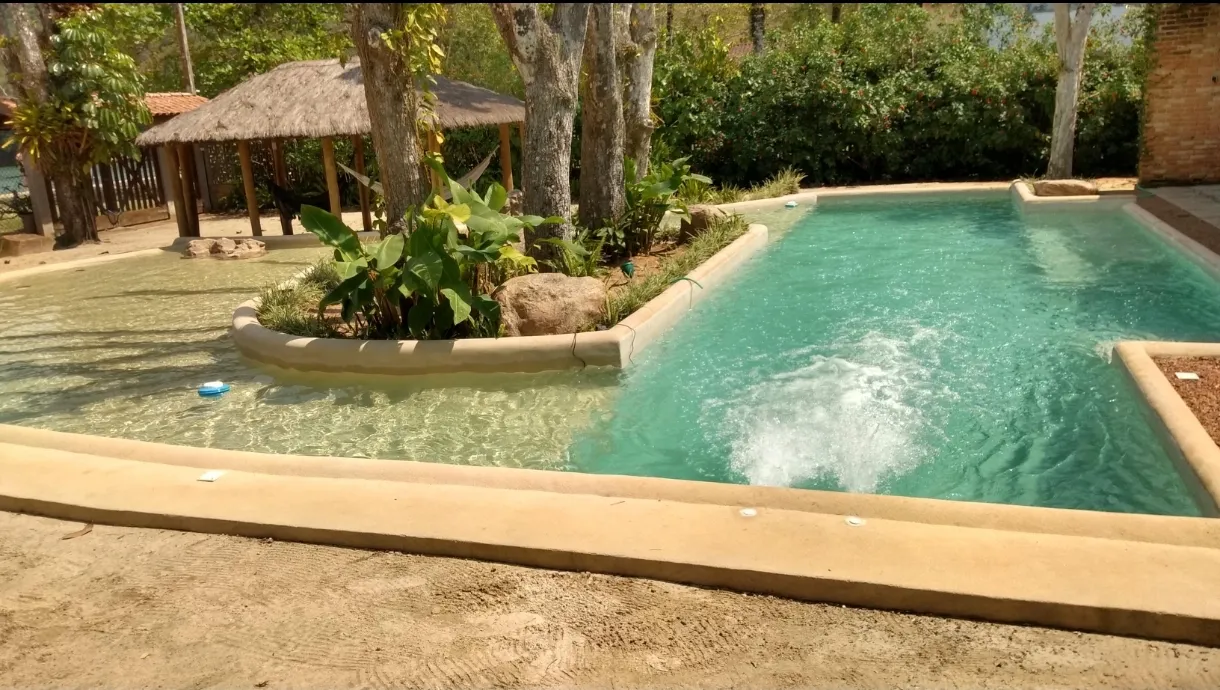 Piscina de praia com ilha de plantas